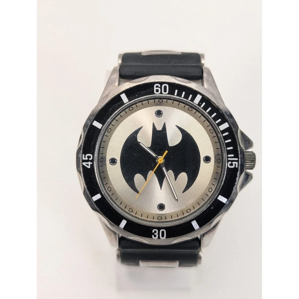Accutime Batman Boys Sport Watch 32mm Silver Dial Black Rubber Strap BAT9062